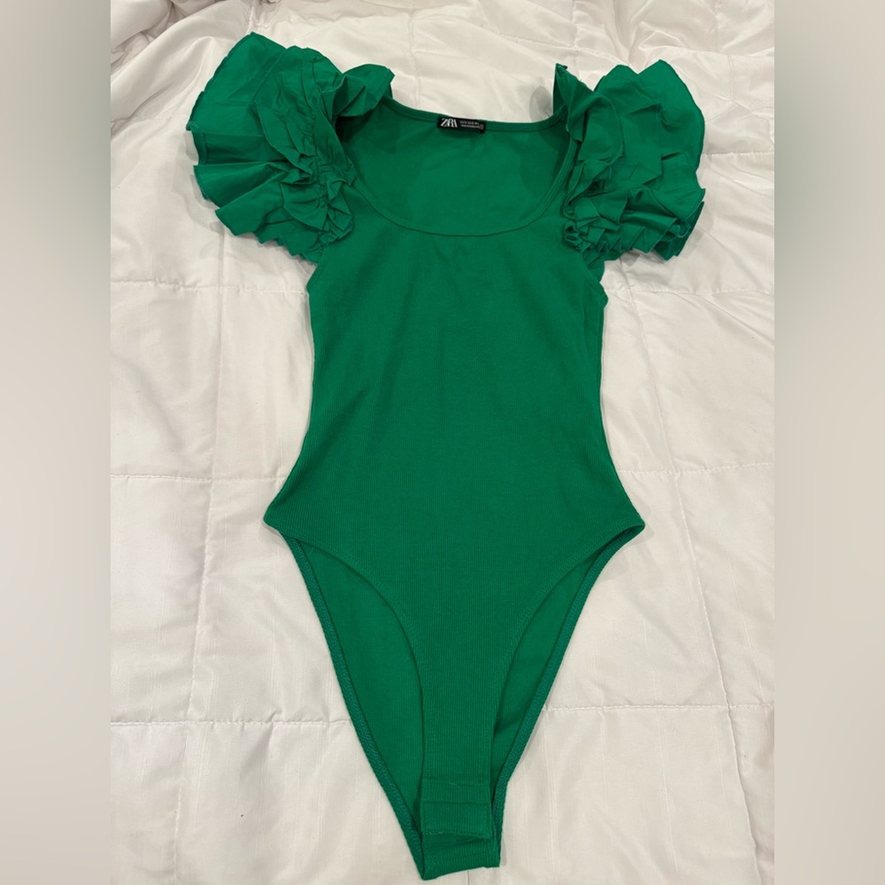 Zara Green Ruffled Sleeve Kids One Piece